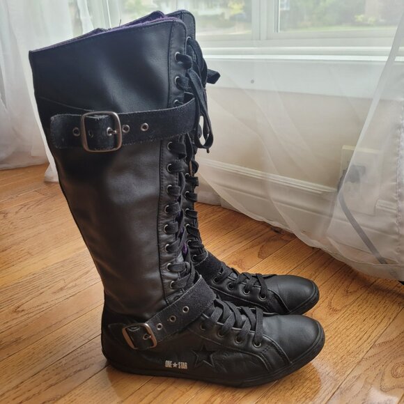 Converse OS LO PRO XXHI Black Leather Knee High Lace Up Boxing Boot 9.5 - Picture 1 of 16